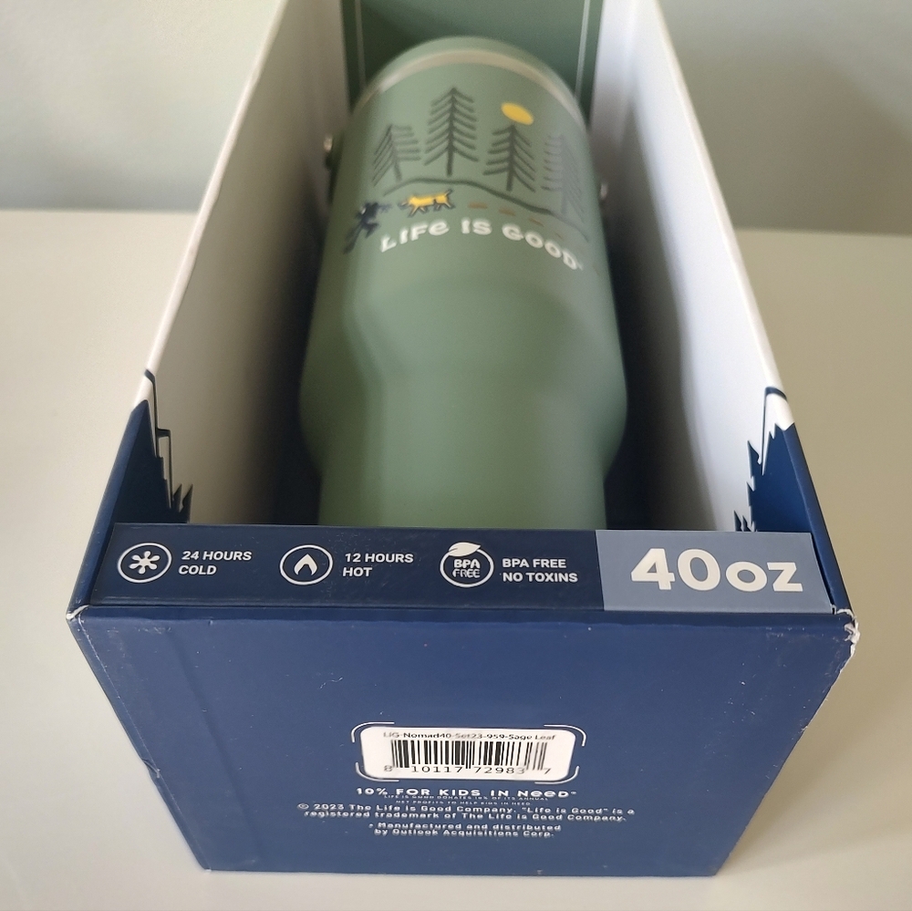 Life Is Good 40oz Stainless Steel Tumbler Hiker With Dog Green NWT - Picture 2 of 6